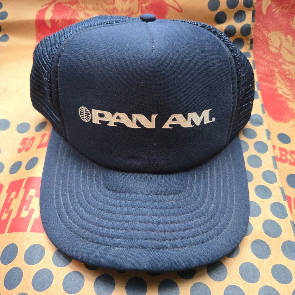 VTG Pan Am Trucker Hat Navy Blue OSFM Foam Mesh Snapback Airline Speedway USA